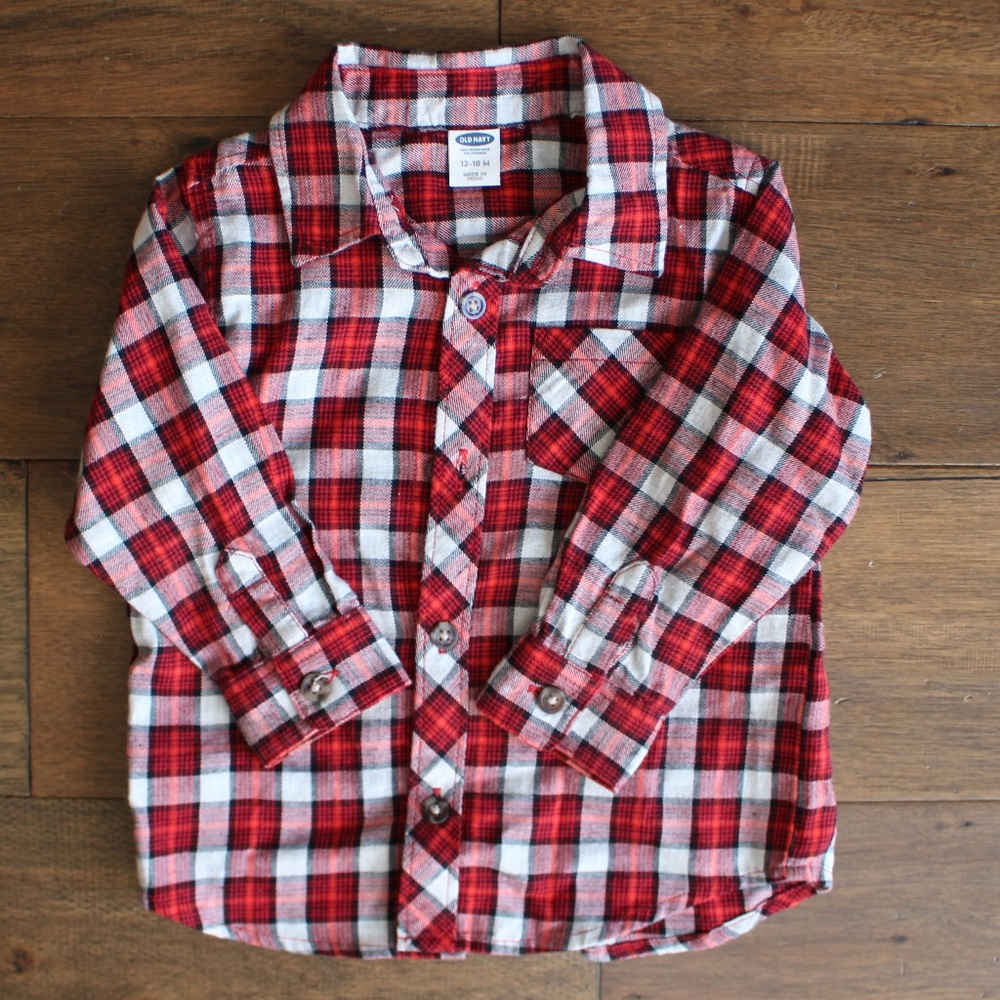 Old Navy Red and White Plaid Button Down